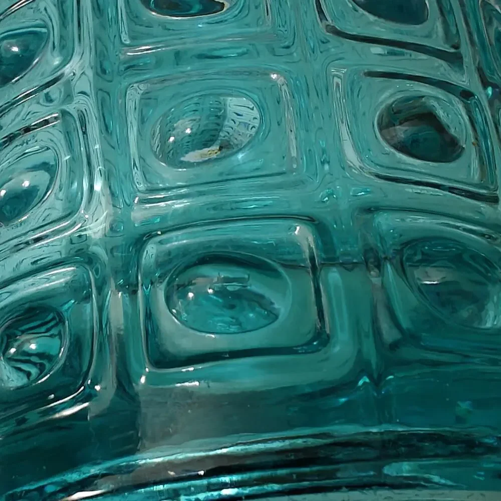 MCM Sklo Union Art Glass Vase Turquoise Blue Geometric Czech Vintage 60s Hobnail